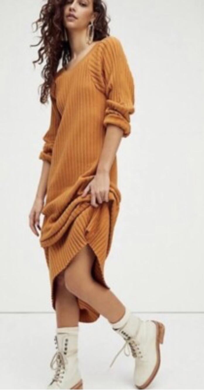 NWT Free People Beach Walk About Ribbed Maxi Dress Women's Small Stretchy Gold